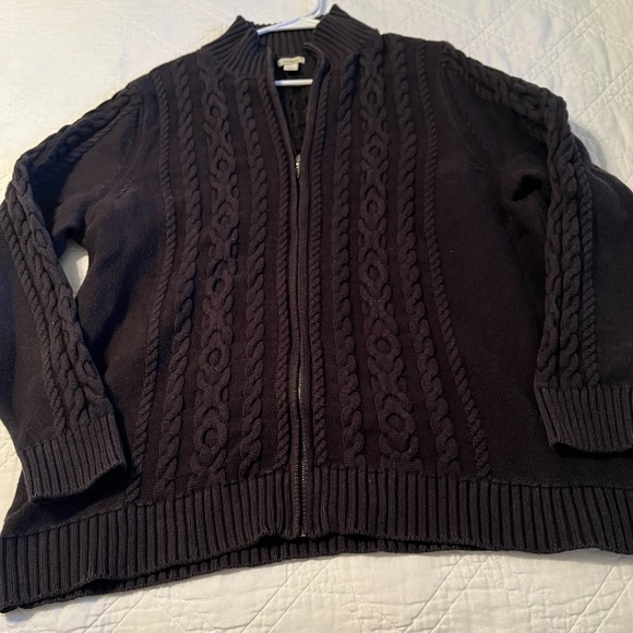 L.L. Bean Women's 100% Cotton Zip Up Mock Collared Cable Knit Cardigan 2XL Black - Picture 5 of 10
